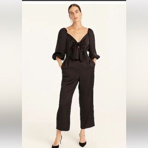 J. Crew Black satin puff sleeves Jumpsuit size 8